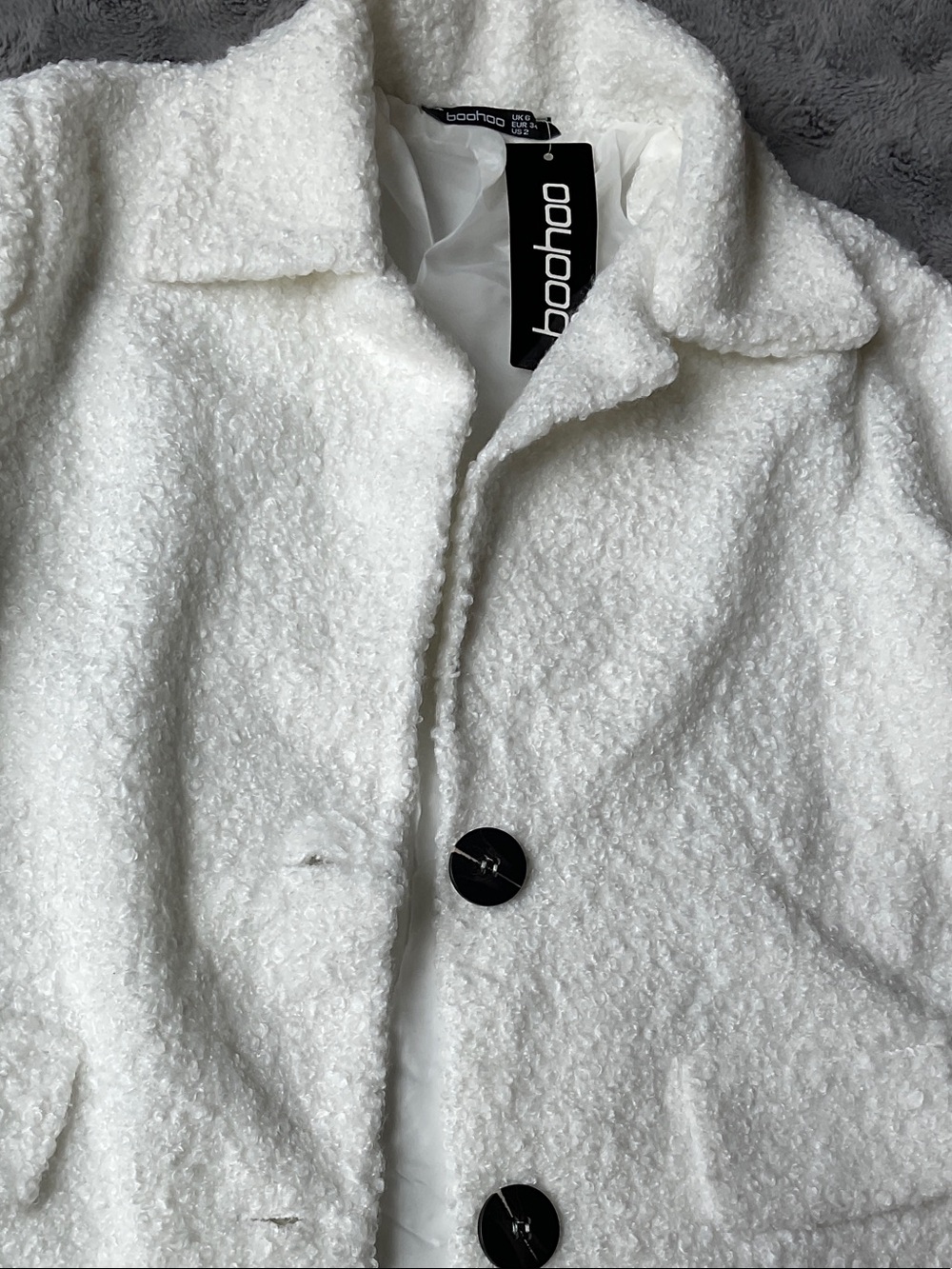 White Teddy Long Pea Coat - Picture 2 of 4